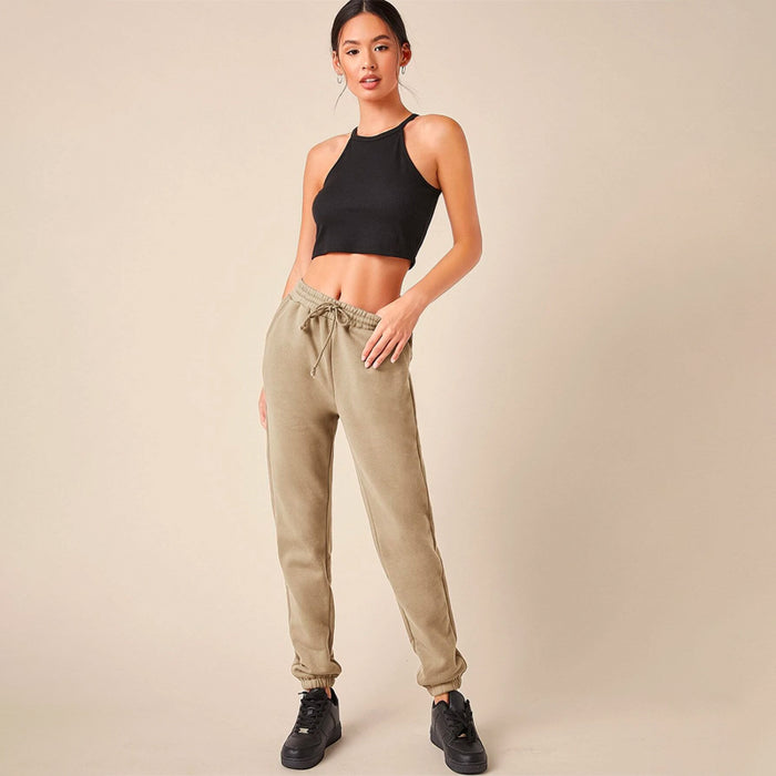 Solid Drawstring Waist Easy Wear Sweatpants