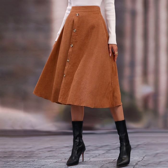 High Waist Single Breasted Flare Skirt