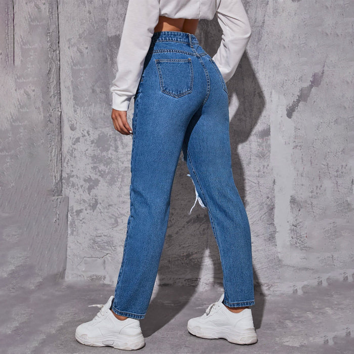 High Waist Ripped Frayed Tapered Jeans