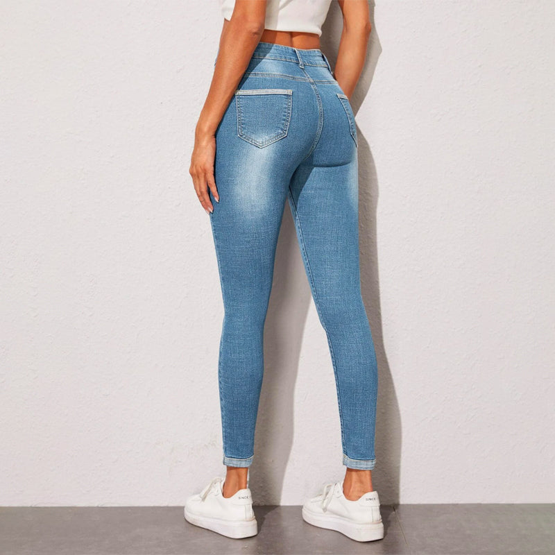 Stonewash Patched Detail Skinny Jeans