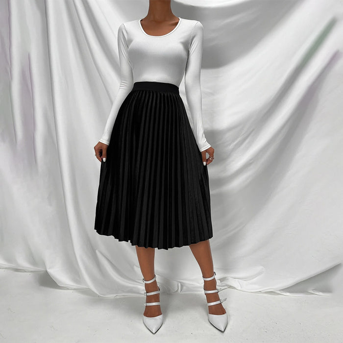 High Waist Velvet Pleated Skirt