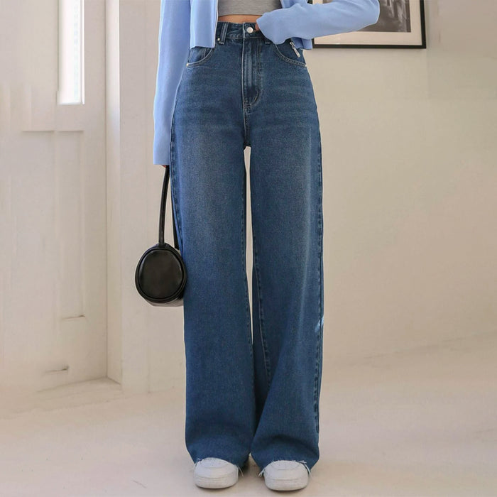 High Waist Slant Pocket Raw Cut Jeans