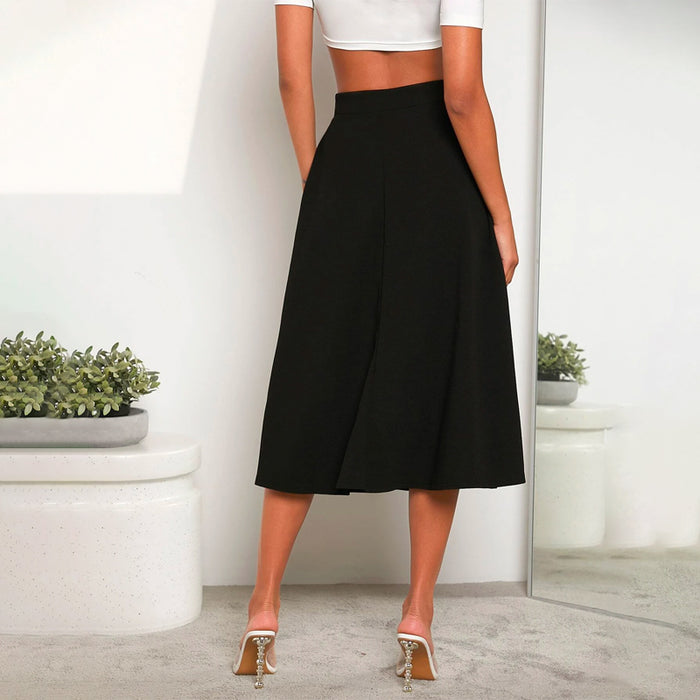 Solid Slant Pocket Swing Skirt