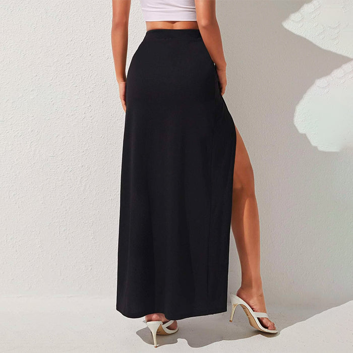 Solid Split Thigh Skirt