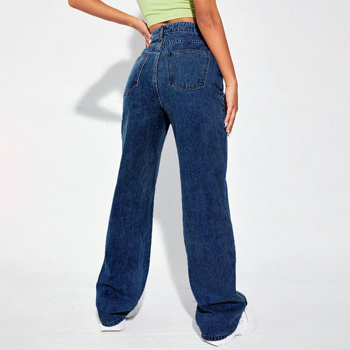 High Waist Plain Patterned Leg Jeans