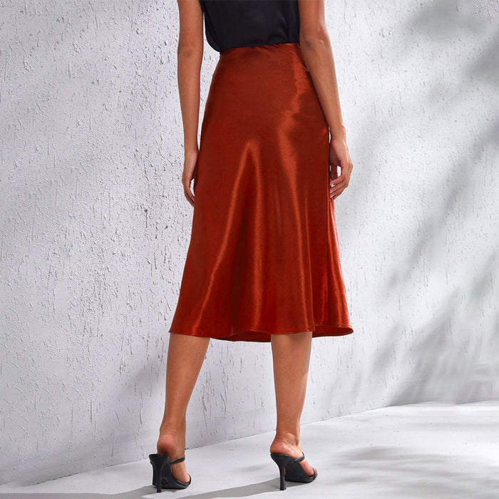 Zipper Side Solid Satin Skirt