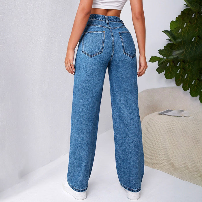 High Waist Slant Pocket Easy Wear Jeans