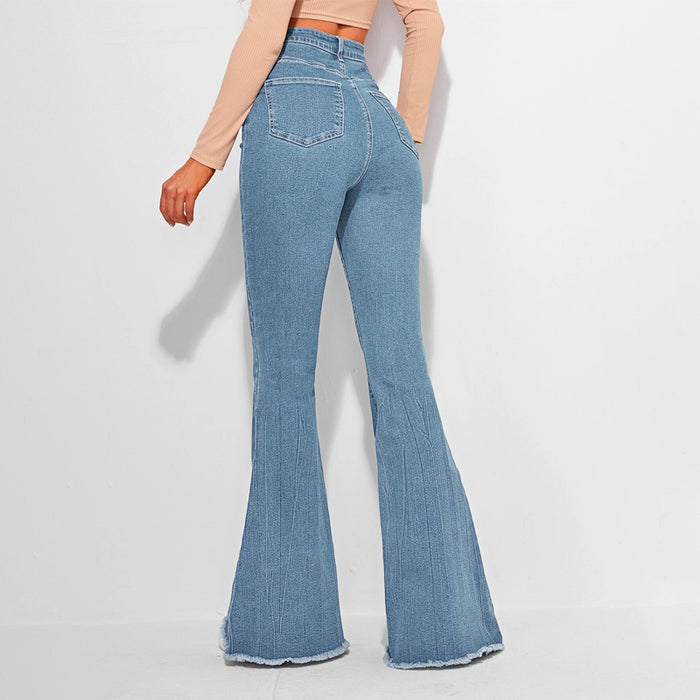 High Waist Contrast Stitch Flare Leg Jeans