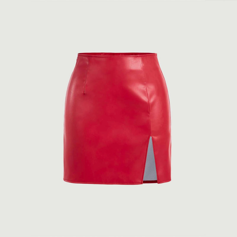 Split Thigh PU Leather Skirt