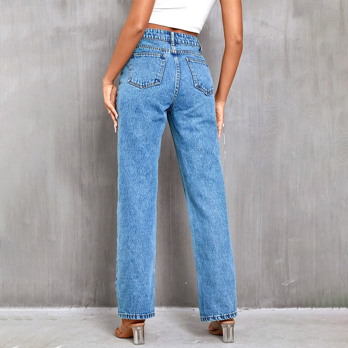 Asymmetrical Waist Straight Leg Denim Jeans