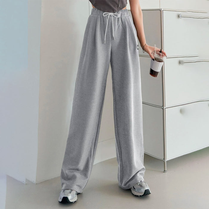 Letter Patch Drawstring Wide Leg Sweatpants