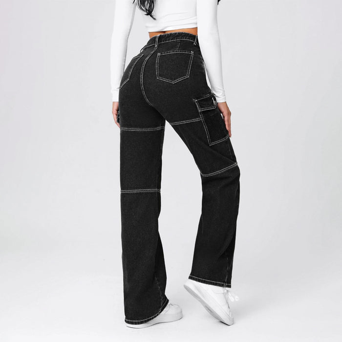 High Waist Flap Pocket Whip Stitch Jeans