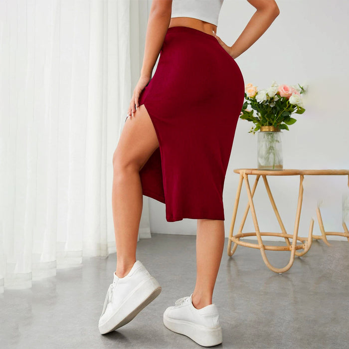 Ribbed Knit Split Thigh Skirt