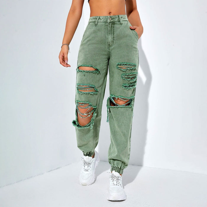 Plain Ripped Cut Out Jogger Jeans