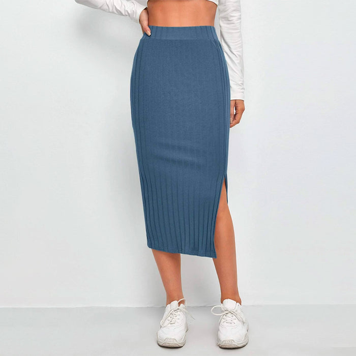 Slit Hem Rib-Knit Pencil Skirt