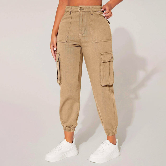 High Waist Denim Flap Pocket Cargo Jeans