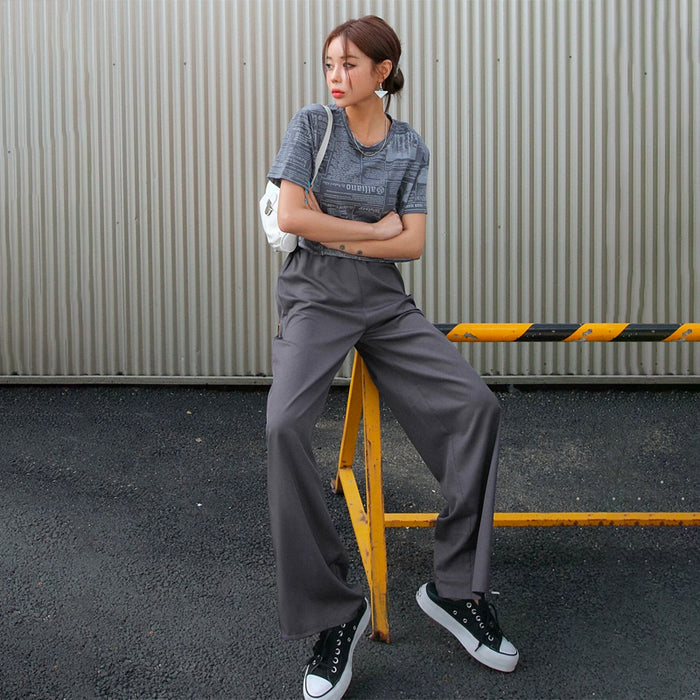 Elastic Waist Casual Polyester Pants