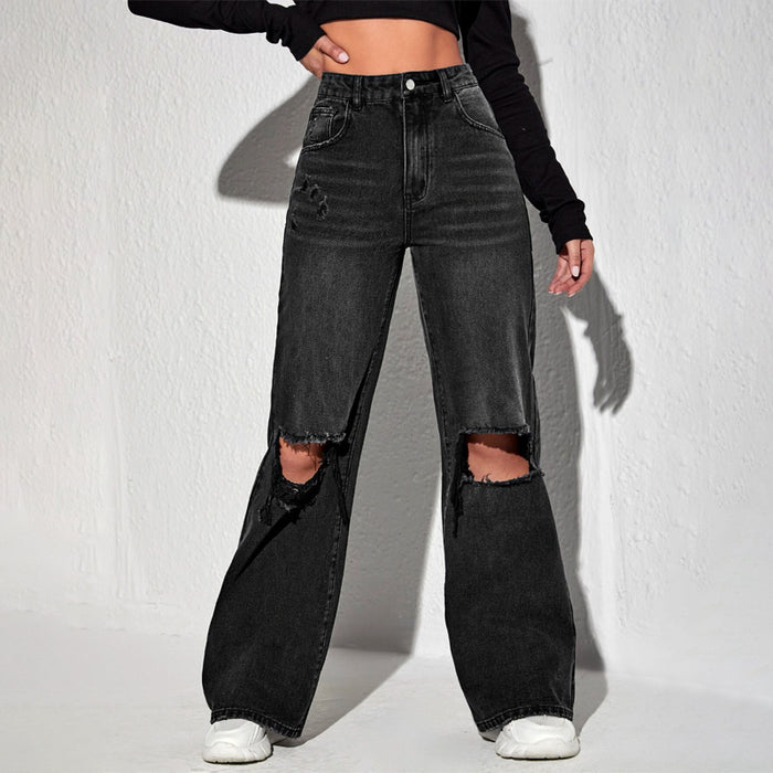 High Waisted Ripped Wide Leg Jeans