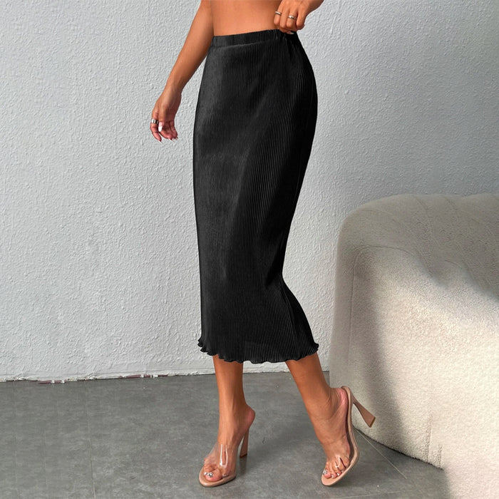 High Waist Ribbed Knit Lettuce Trim Skirt