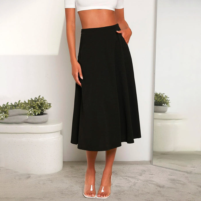 Solid Slant Pocket Swing Skirt