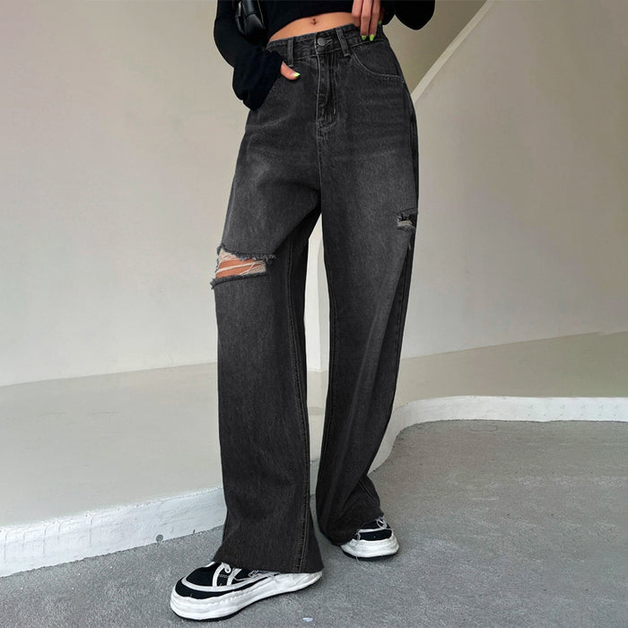 Ripped Raw Trim Wide Leg Jeans