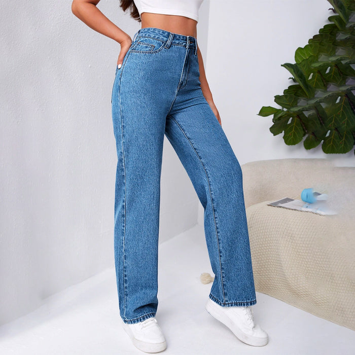 High Waist Slant Pocket Easy Wear Jeans