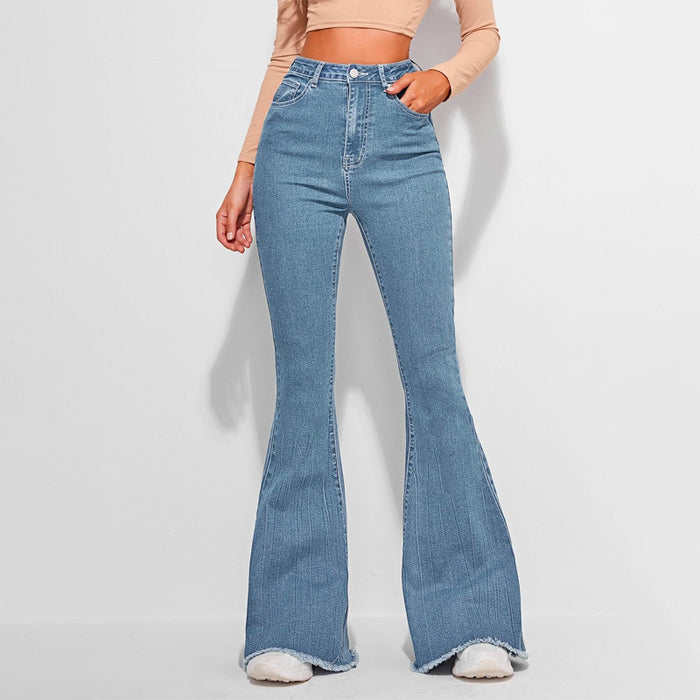 High Waist Contrast Stitch Flare Leg Jeans