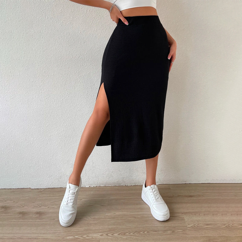 High Waist Split Thigh Midi Skirt