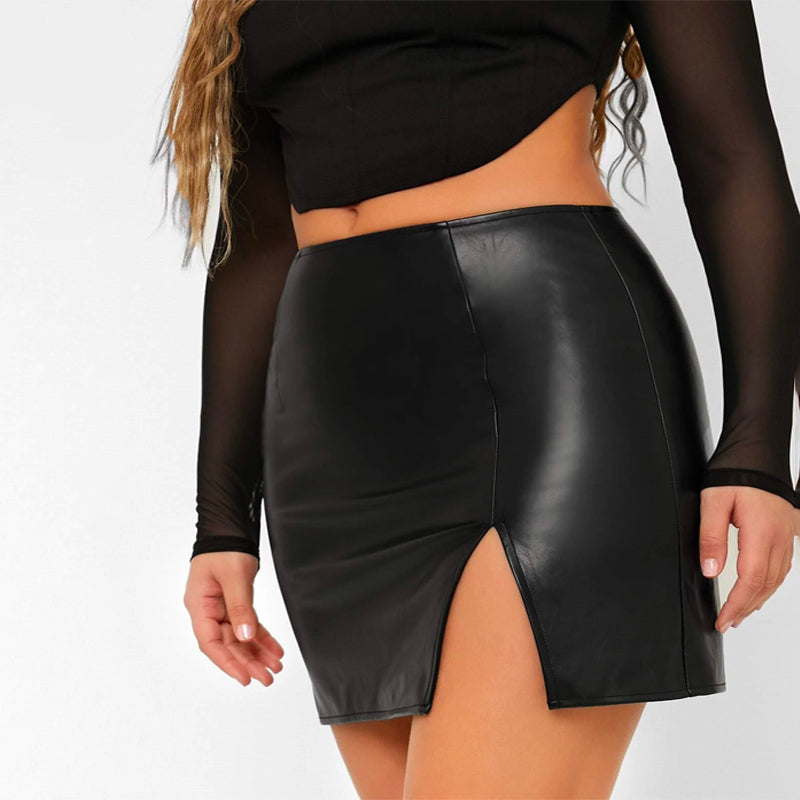 Split Thigh PU Leather Skirt