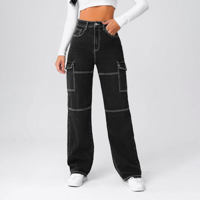 High Waist Flap Pocket Whip Stitch Jeans