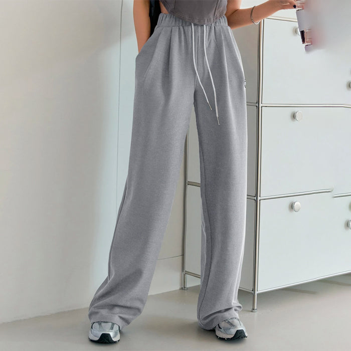 Letter Patch Drawstring Wide Leg Sweatpants