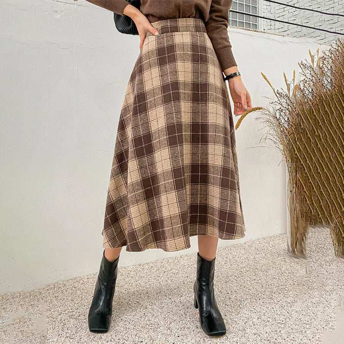 High Waist Plaid A-Line Skirt