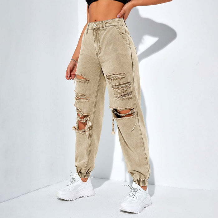 Plain Ripped Cut Out Jogger Jeans