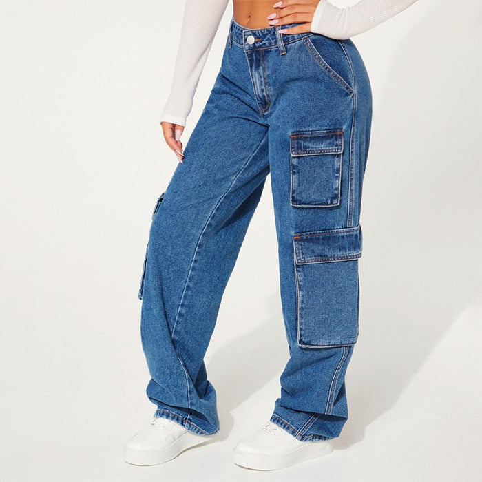 Flap Pocket Loose Side Cargo Jeans