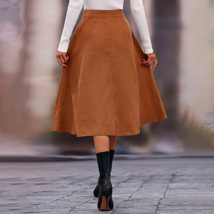 High Waist Single Breasted Flare Skirt