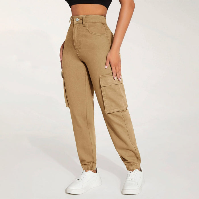 High Waist Flap Pocket Side Cargo Jeans