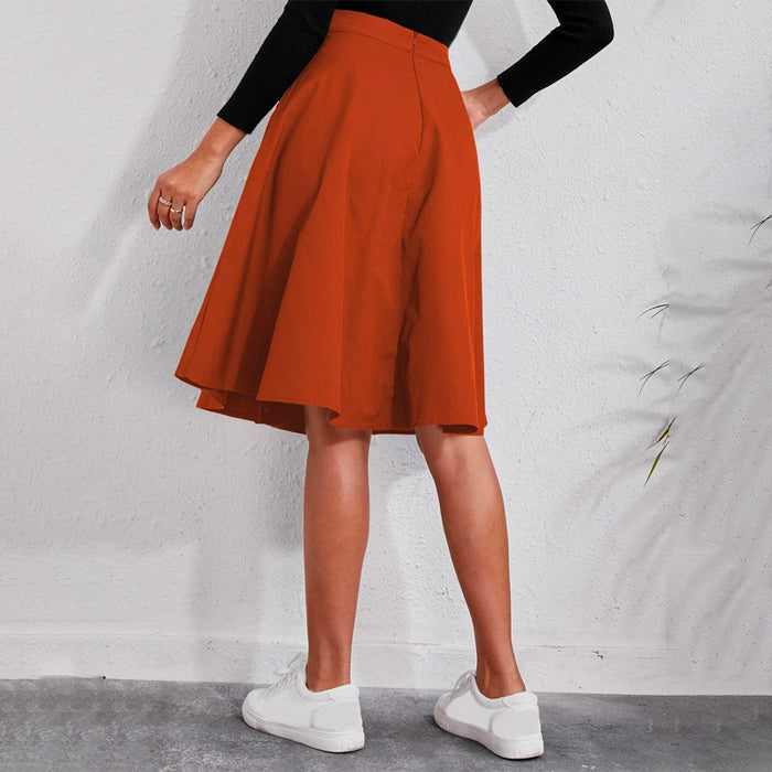 Solid Single Breasted Flare Skirt