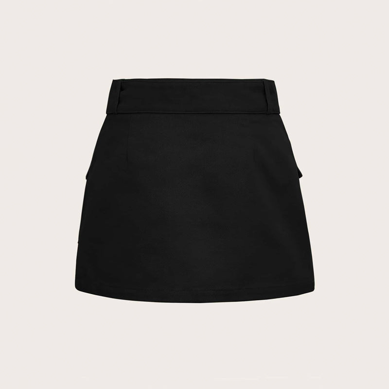 Flap Pocket Buckle Belted Cargo Skirt