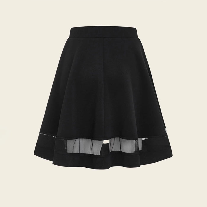 Wide Band Waist Mesh Insert Flare Skirt