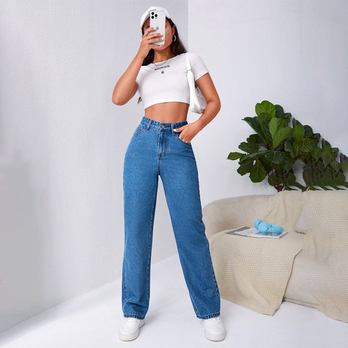 High Waist Slant Pocket Easy Wear Jeans