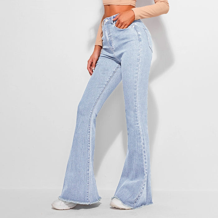 High Waist Contrast Stitch Flare Leg Jeans