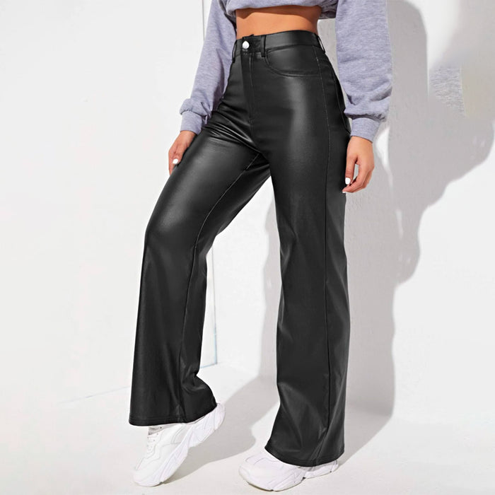 Straight Leg Leather Look Jeans