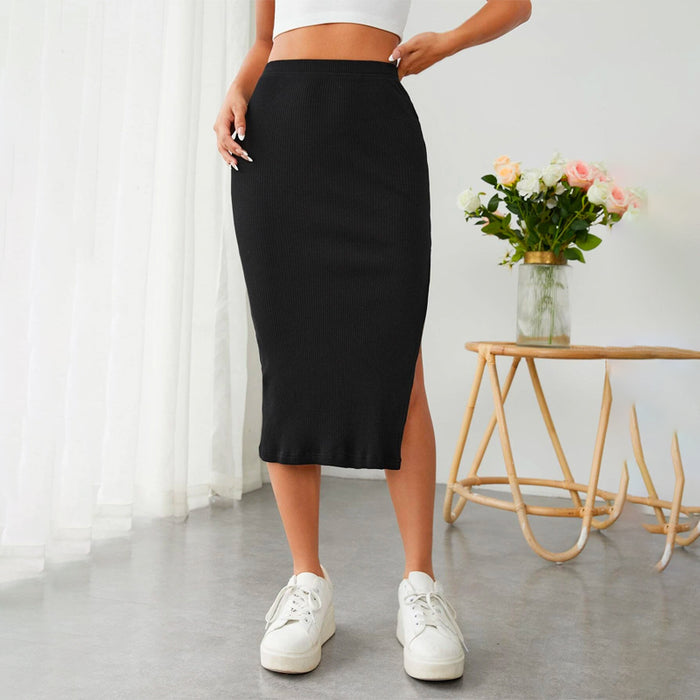 Ribbed Knit Split Thigh Skirt