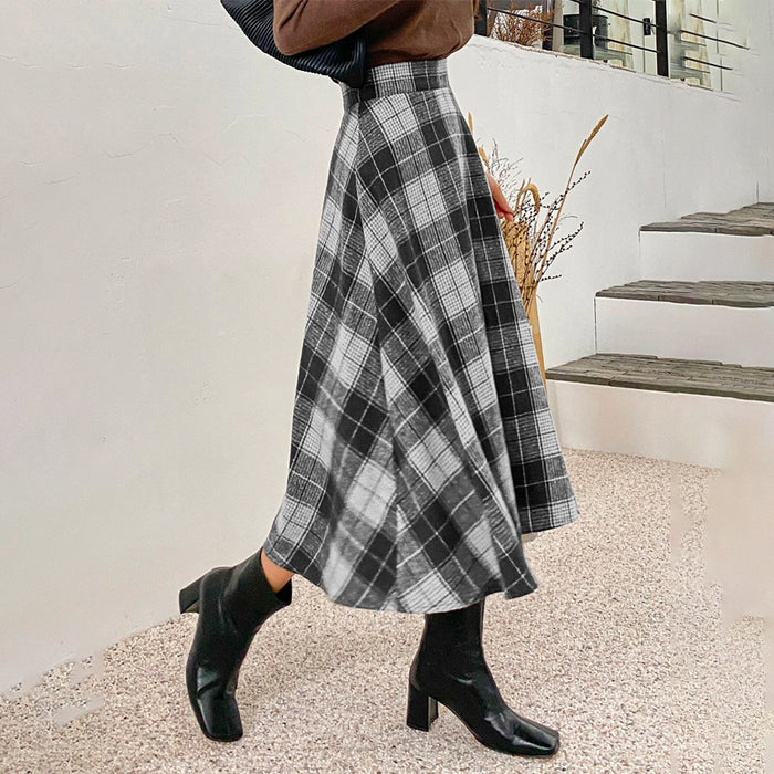 High Waist Plaid A-Line Skirt