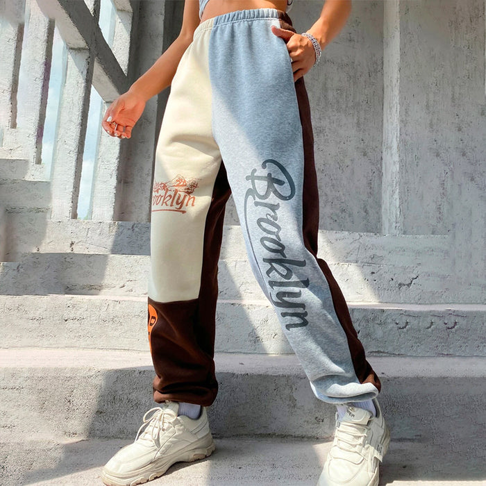 Mountain & Letter Graphic Color Block Sweatpants