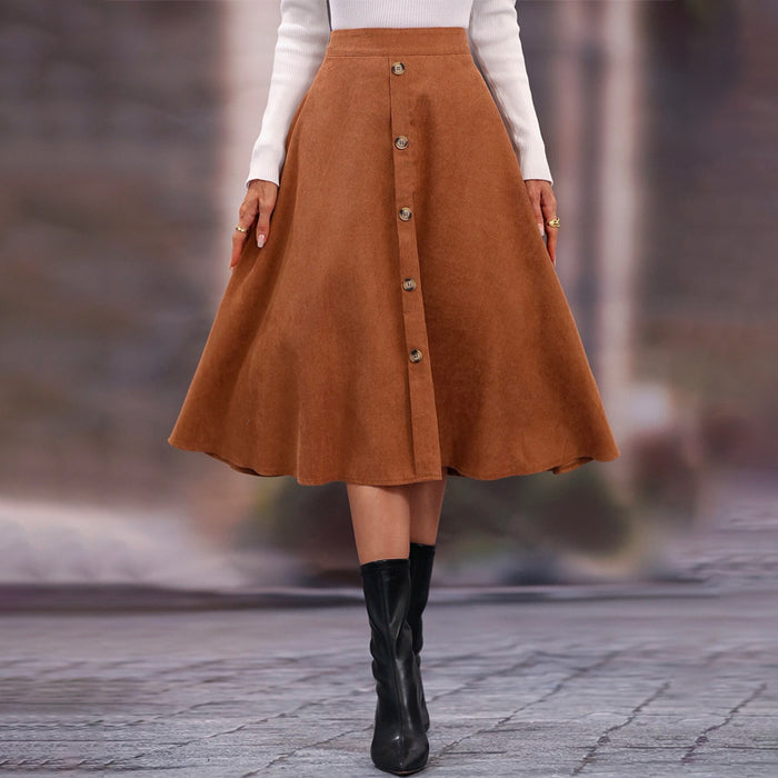 High Waist Single Breasted Flare Skirt