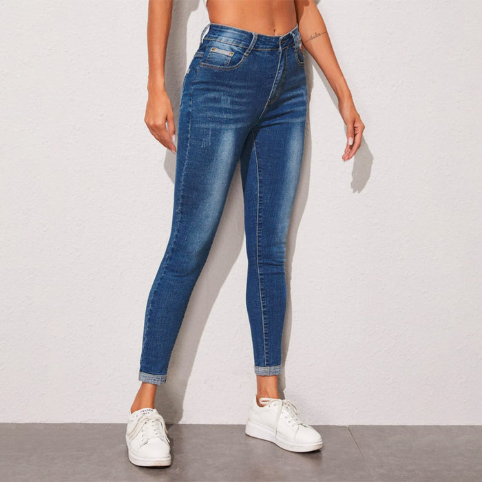 Stonewash Patched Detail Skinny Jeans