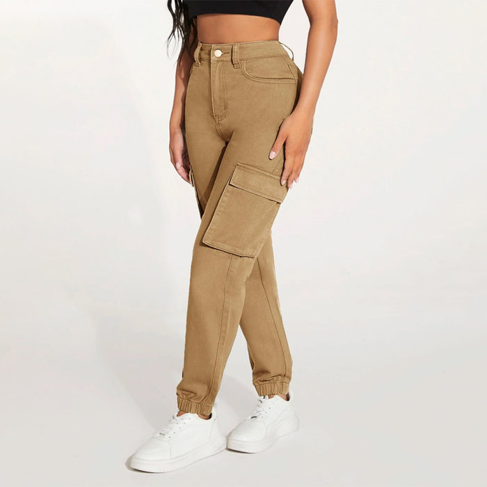 High Waist Flap Pocket Side Cargo Jeans