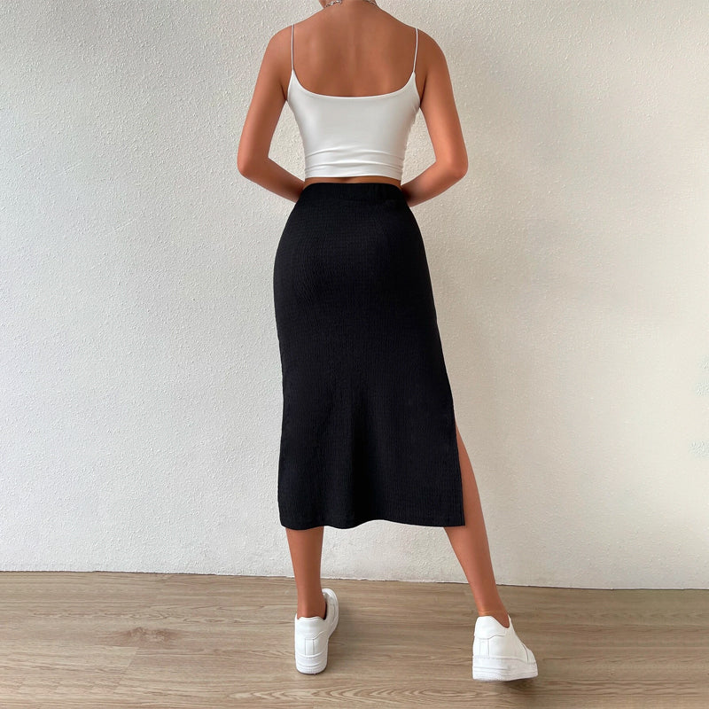 High Waist Split Thigh Midi Skirt