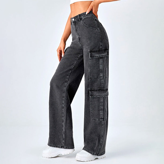 Zipper Fly Flap Pocket Cargo Jeans